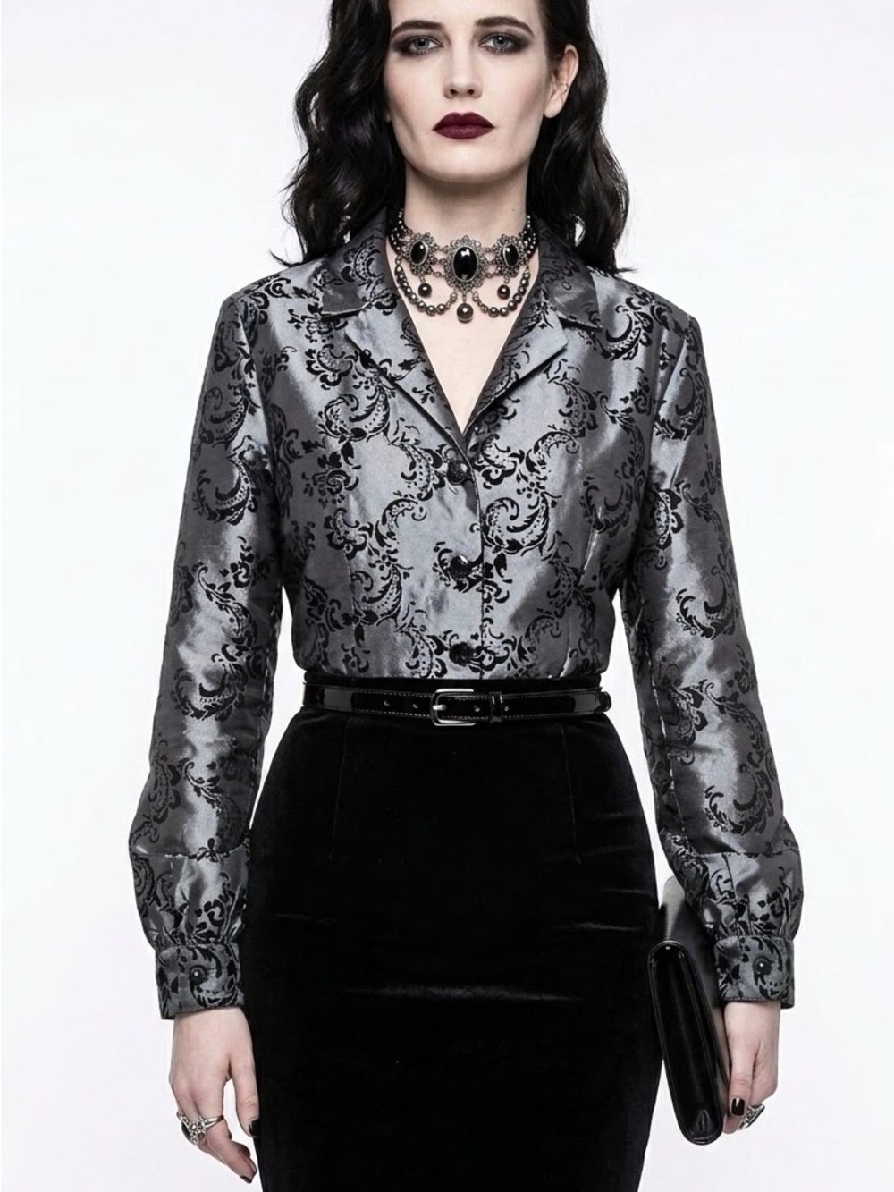 Sag Harbor Black Satin Damask Blazer